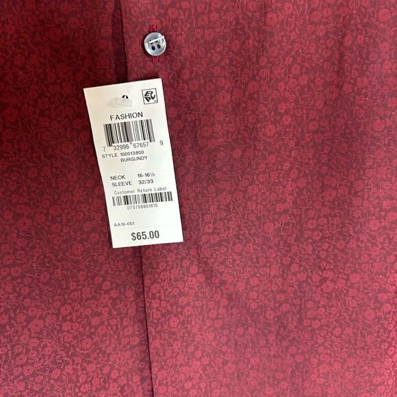 New Bar III Burgundy Red Button Down Long Sleeve Collared Dress Shirt L - Picture 5 of 10